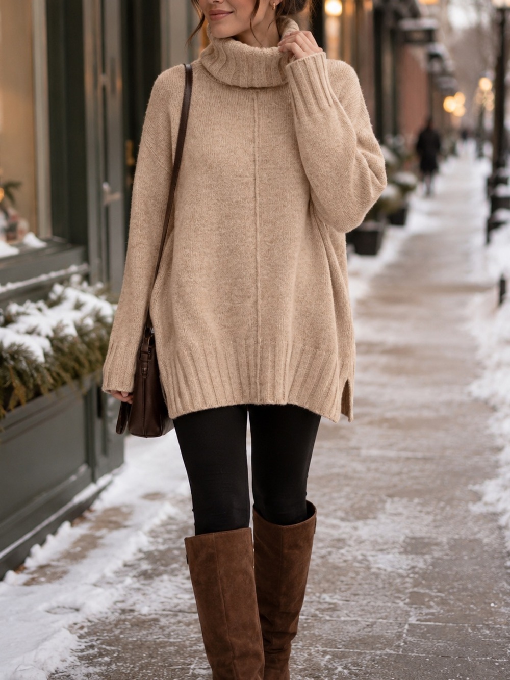 RW&CO Blush Pink Beige Oversized Turtleneck Sweater Size Small